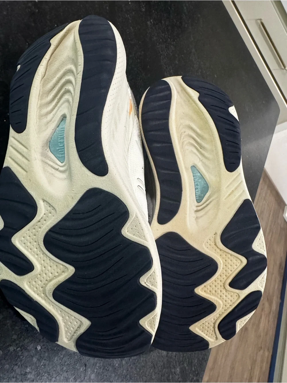 Mestari Run Women's White Athletic Shoes with Navy and Orange Accents